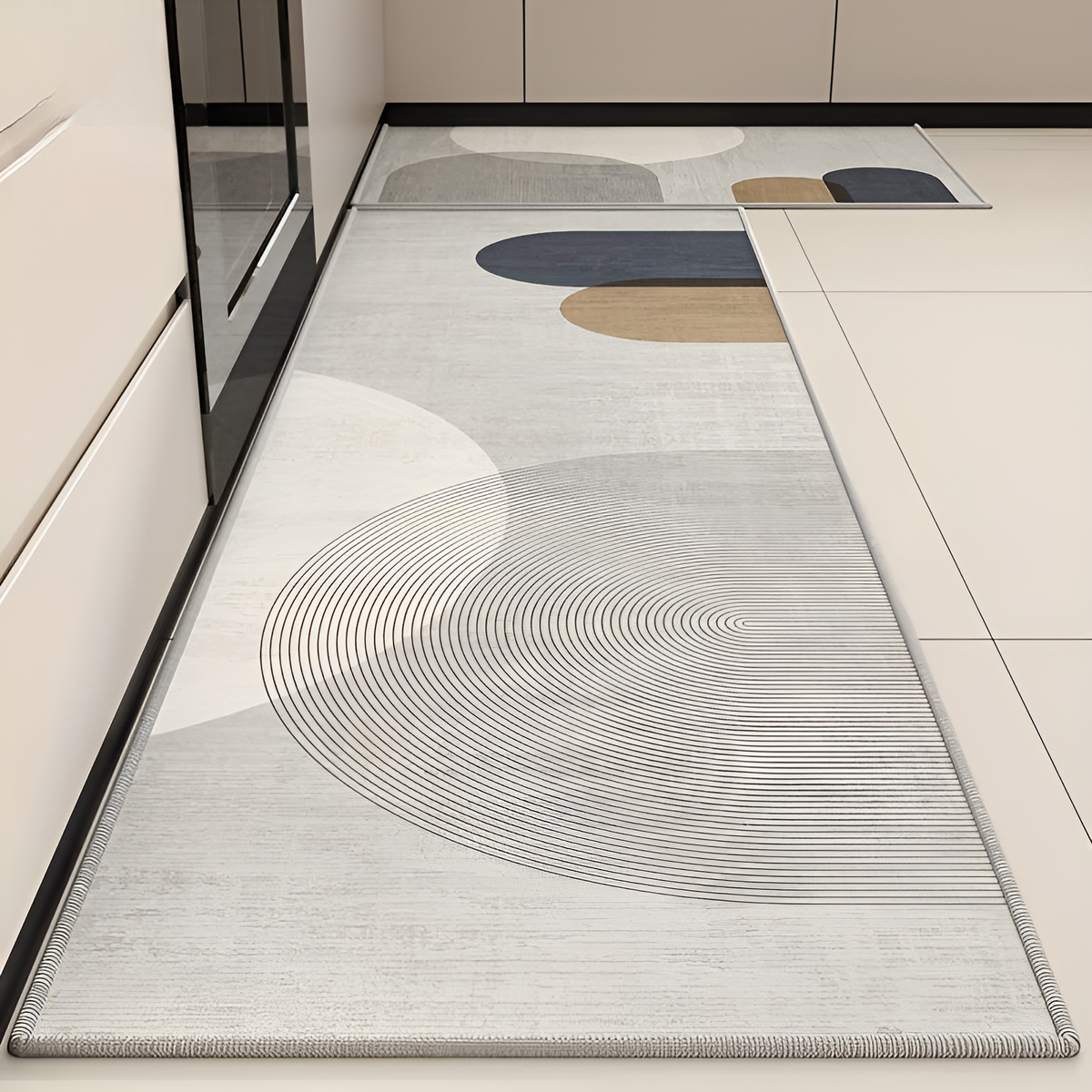 Absorbent Kitchen Floor Mat with Abstract Print | Cushioned Non-Slip Backing, Machine Washable | 3 Sizes | 2 Designs