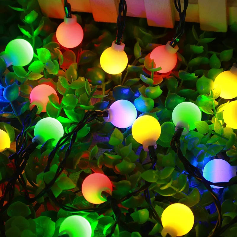 Solar Christmas String Lights with LED Globe Bulbs | IP65 Water Resistant Outdoor Decorations | Up to 10 Hours After Charging