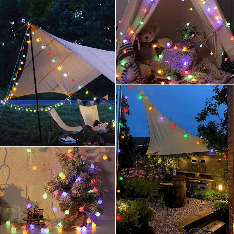 Solar Christmas String Lights with LED Globe Bulbs | IP65 Water Resistant Outdoor Decorations | Up to 10 Hours After Charging