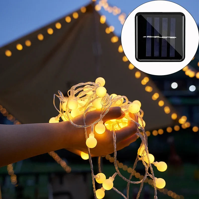 Solar Christmas String Lights with LED Globe Bulbs | IP65 Water Resistant Outdoor Decorations | Up to 10 Hours After Charging
