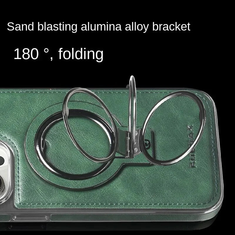 Leather Look Phone Case for iPhone 12 to 15 Pro Max | Hidden Fold Out Ring Stand for Landscape Viewing | Five Colors