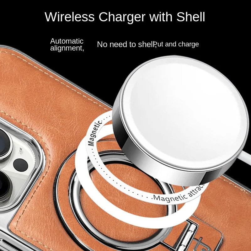 Leather Look Phone Case for iPhone 12 to 15 Pro Max | Hidden Fold Out Ring Stand for Landscape Viewing | Five Colors