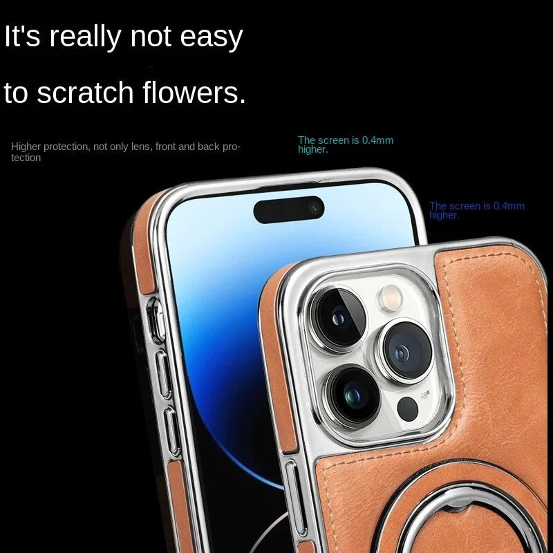 Leather Look Phone Case for iPhone 12 to 15 Pro Max | Hidden Fold Out Ring Stand for Landscape Viewing | Five Colors