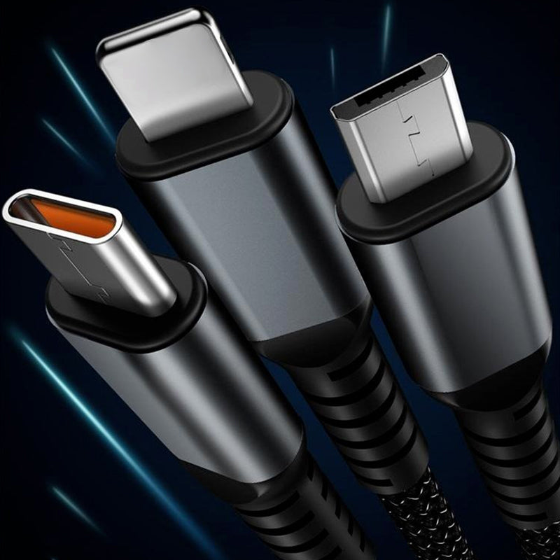 100W USB C Charging Cable with 3 Connector Tips | Braided Tangle Free Cord That Glows in the Dark | 3.9 Foot Length