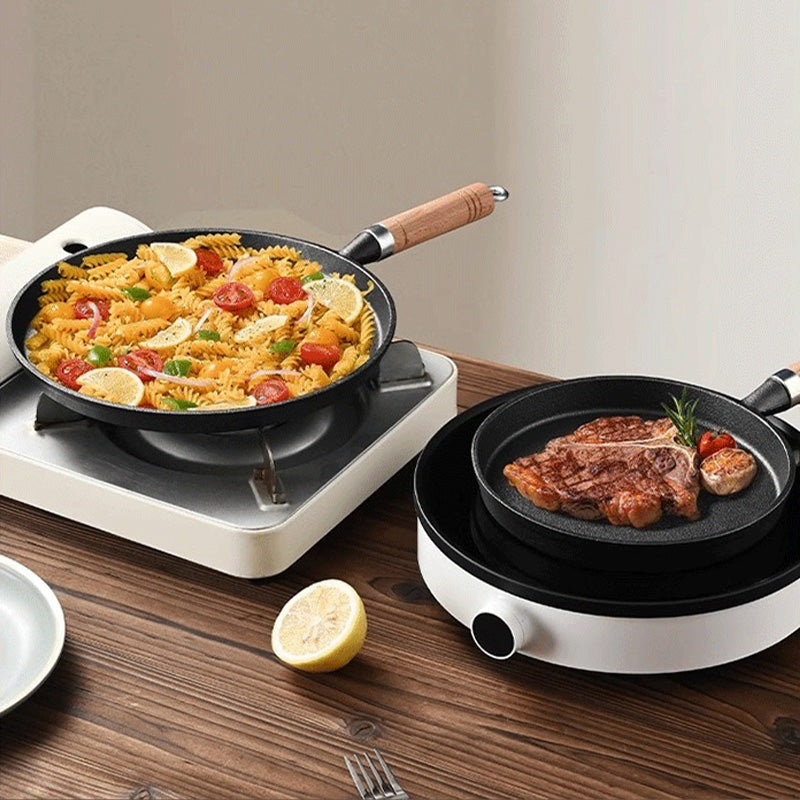 Cast Iron Skillet with a Wooden Handle | Flat Pan for Crepes, Pancakes and Fried Eggs | 8 or 10 Inch Sizes