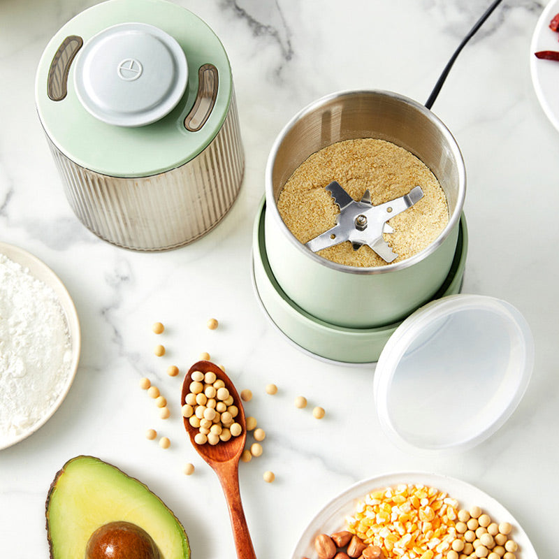 Electric Grain Mill for Coffee Beans, Spices, Herbs and Nuts | Dual Layer Grinding, Even and Fine | Compact Kitchen Cooking Tools