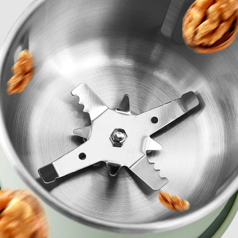 Electric Grain Mill for Coffee Beans, Spices, Herbs and Nuts | Dual Layer Grinding, Even and Fine | Compact Kitchen Cooking Tools