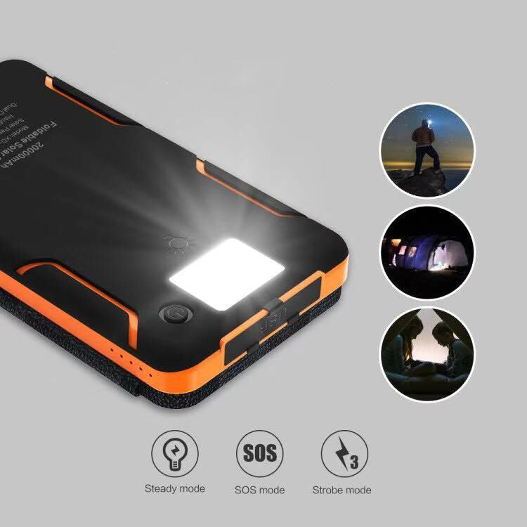 Solar Portable Charger with 4 Panels and 3 USB Outputs | Built-In Flashlight | 8000 or 25000 mAh Battery