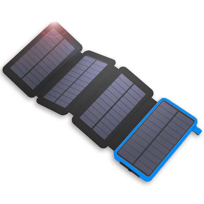 Solar Portable Charger with 4 Panels and 3 USB Outputs | Built-In Flashlight | 8000 or 25000 mAh Battery