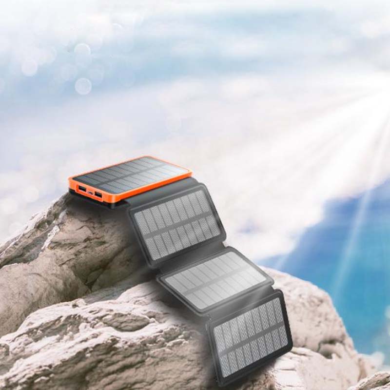 Solar Portable Charger with 4 Panels and 3 USB Outputs | Built-In Flashlight | 8000 or 25000 mAh Battery