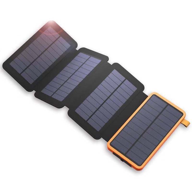 Solar Portable Charger with 4 Panels and 3 USB Outputs | Built-In Flashlight | 8000 or 25000 mAh Battery