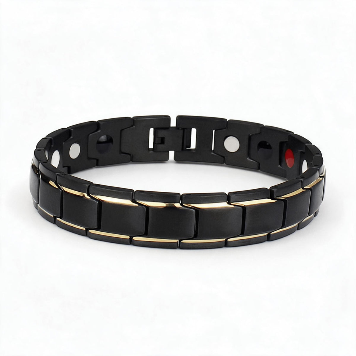 Magnetic Stainless Steel Bracelet for Men and Women | 316L Link Band with Red and Silver Dots | 21 x 1.3 cm