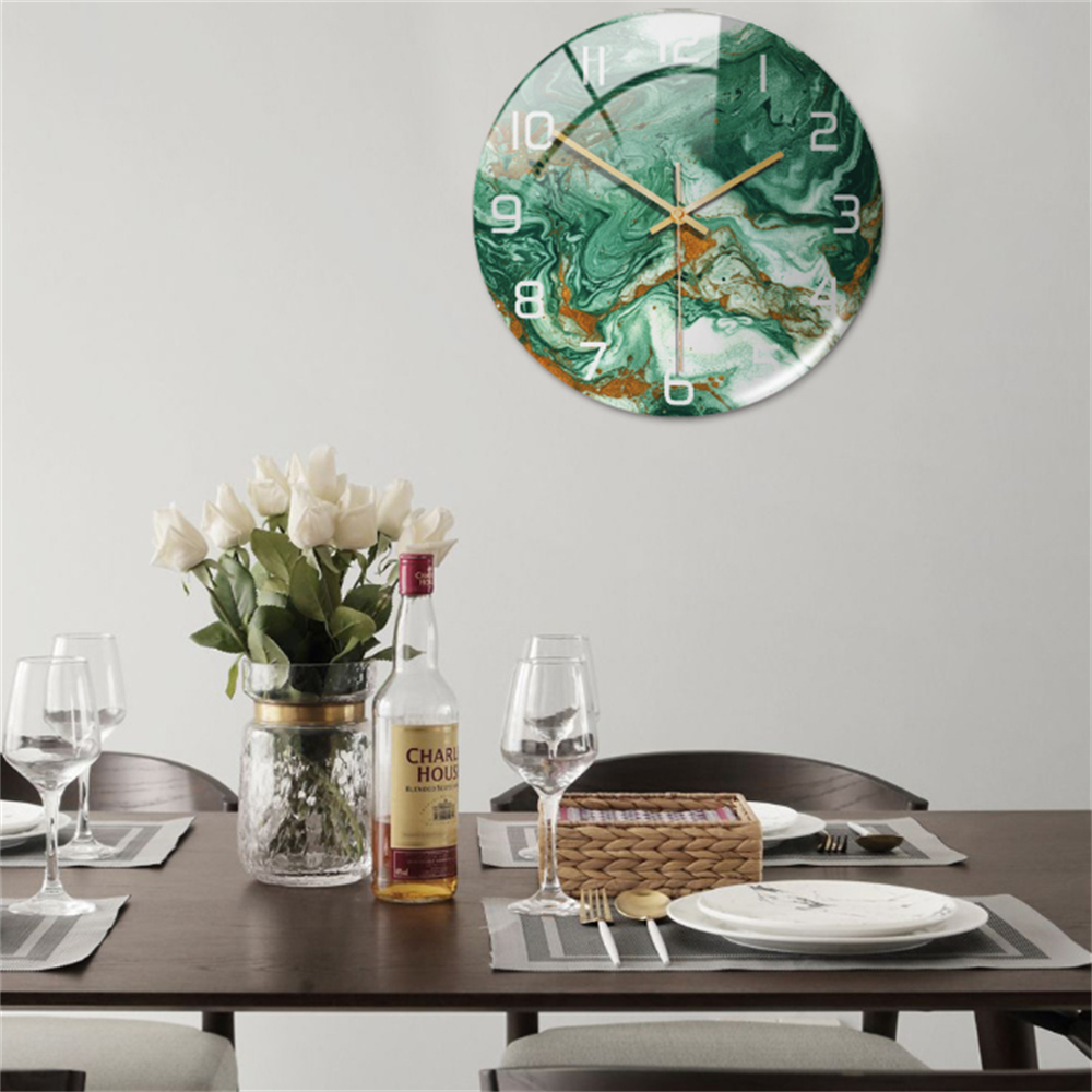 Marble Effect Wall Clock in Acrylic | Silent Sweeping Movement, Large Contrasting Numbers | 12 in Across, Sixteen Colorways