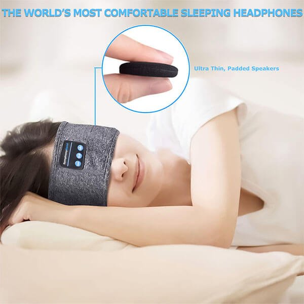 Sleep Headband with Flat Padded Speakers | Bluetooth Head Phones for Side Sleepers | Built In Mic and Breathable Knit Fabric