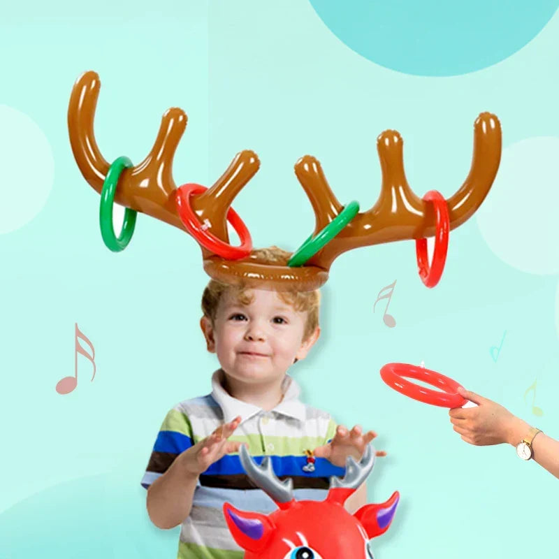 Inflatable Reindeer Antler Ring Toss Game | Christmas Party Activity for Indoor and Outdoor Fun | Durable PVC Set