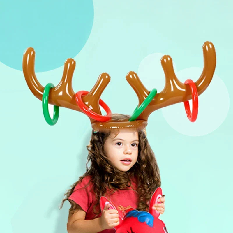 Inflatable Reindeer Antler Ring Toss Game | Christmas Party Activity for Indoor and Outdoor Fun | Durable PVC Set