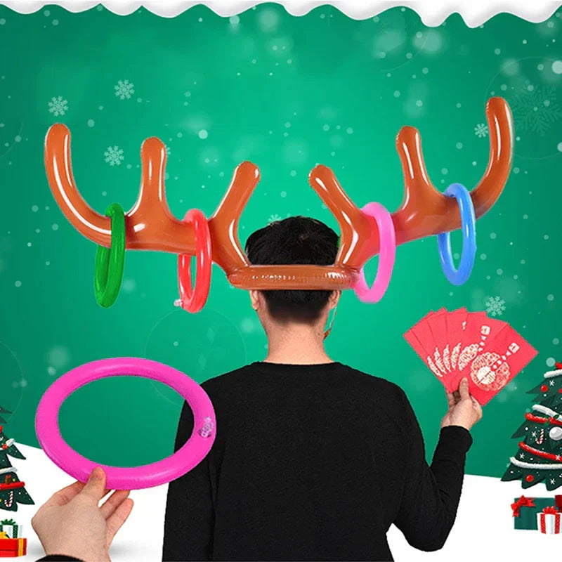 Inflatable Reindeer Antler Ring Toss Game | Christmas Party Activity for Indoor and Outdoor Fun | Durable PVC Set
