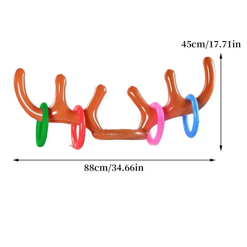 Inflatable Reindeer Antler Ring Toss Game | Christmas Party Activity for Indoor and Outdoor Fun | Durable PVC Set