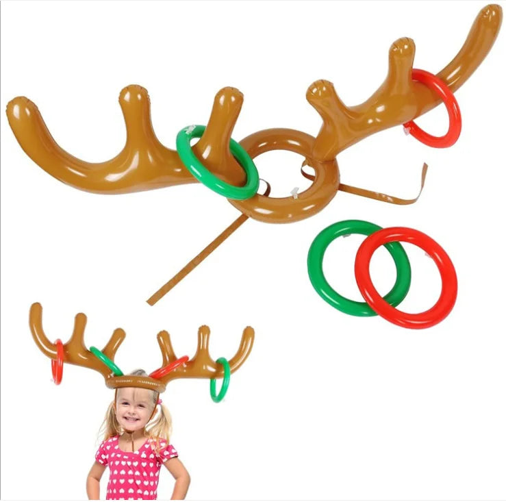 Inflatable Reindeer Antler Ring Toss Game | Christmas Party Activity for Indoor and Outdoor Fun | Durable PVC Set