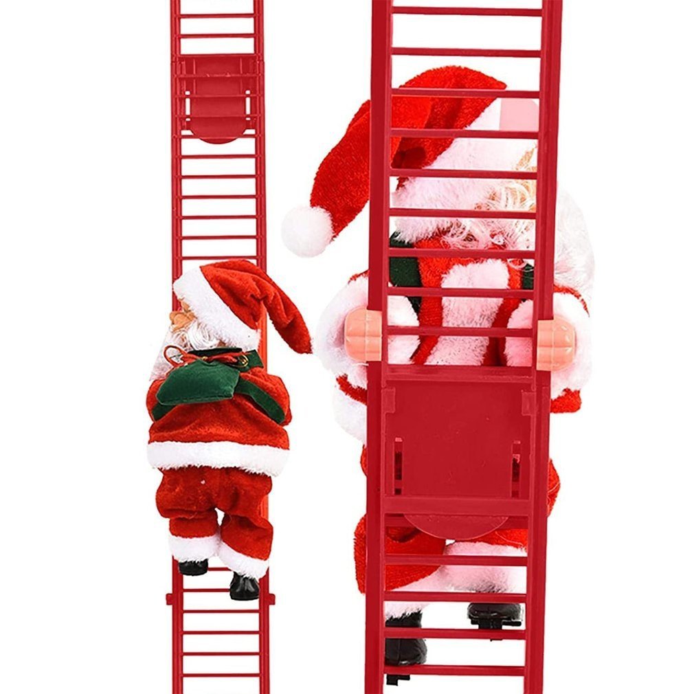 Musical Santa Climbing Ladder Figurine | Plays Christmas Tunes While Moving | Battery Operated Festive Decor in Red or White