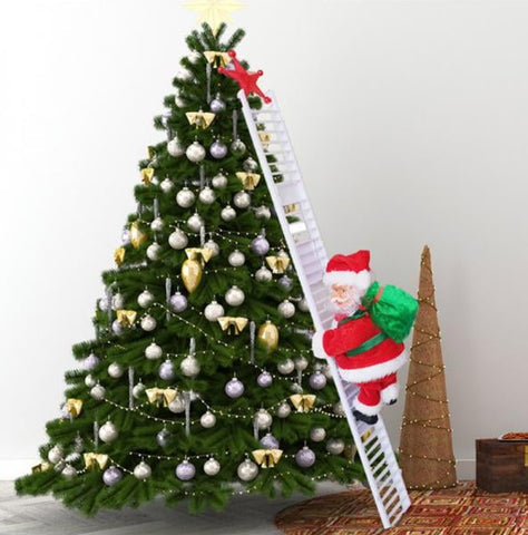 Musical Santa Climbing Ladder Figurine | Plays Christmas Tunes While Moving | Battery Operated Festive Decor in Red or White