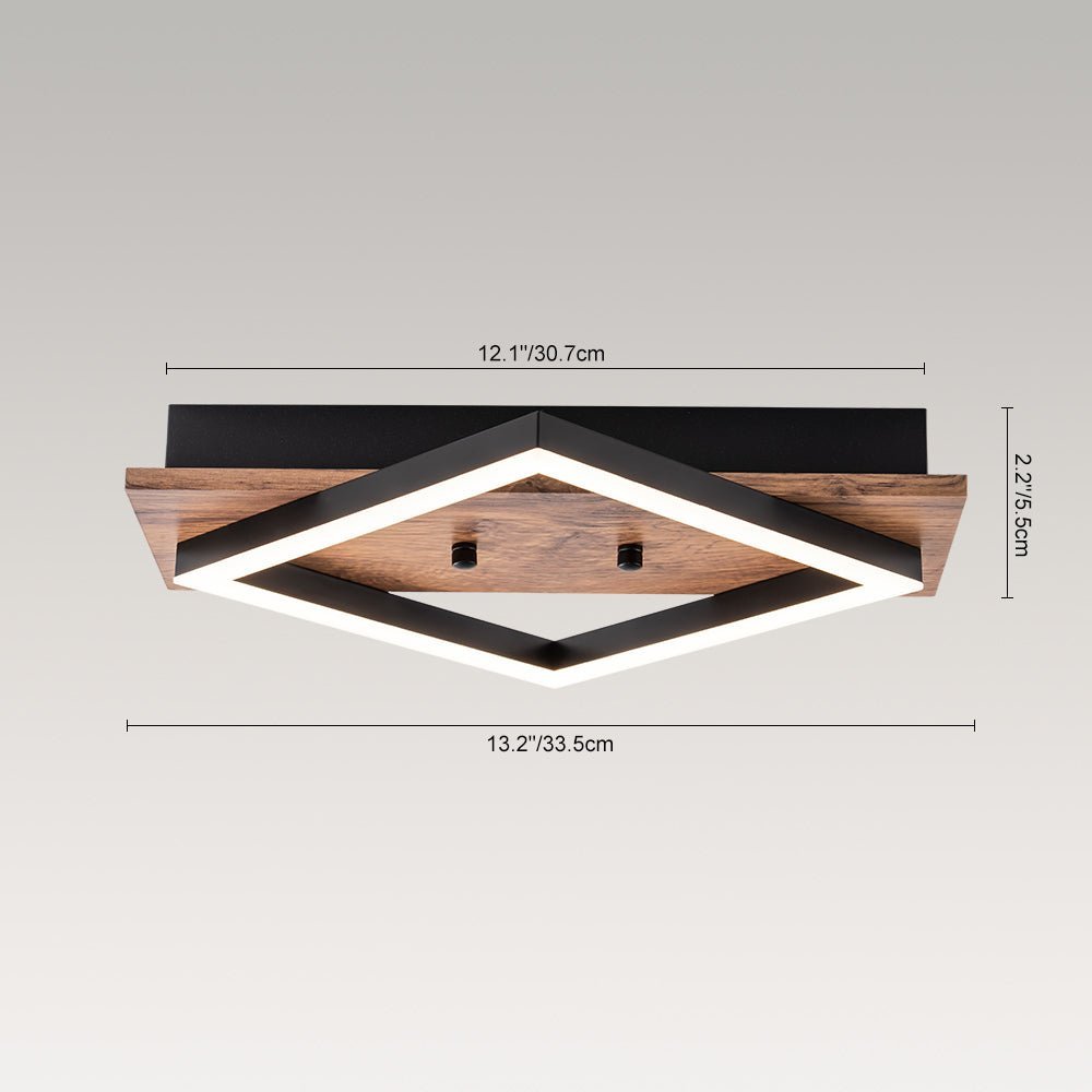 Square LED Walnut Flush Mount