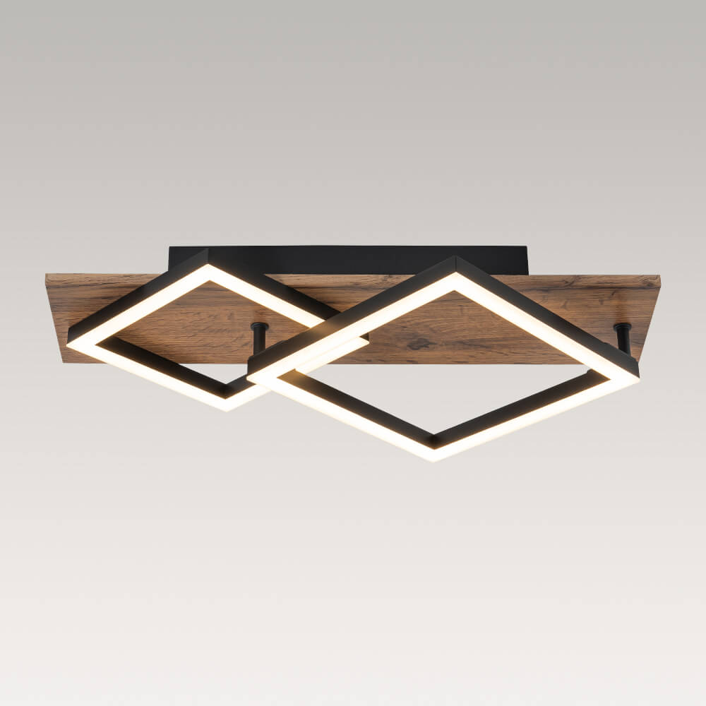 Square LED Walnut Flush Mount