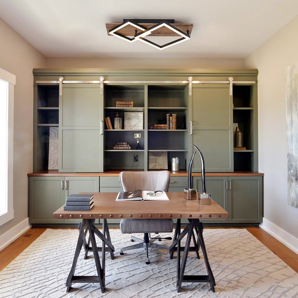 Square LED Walnut Flush Mount