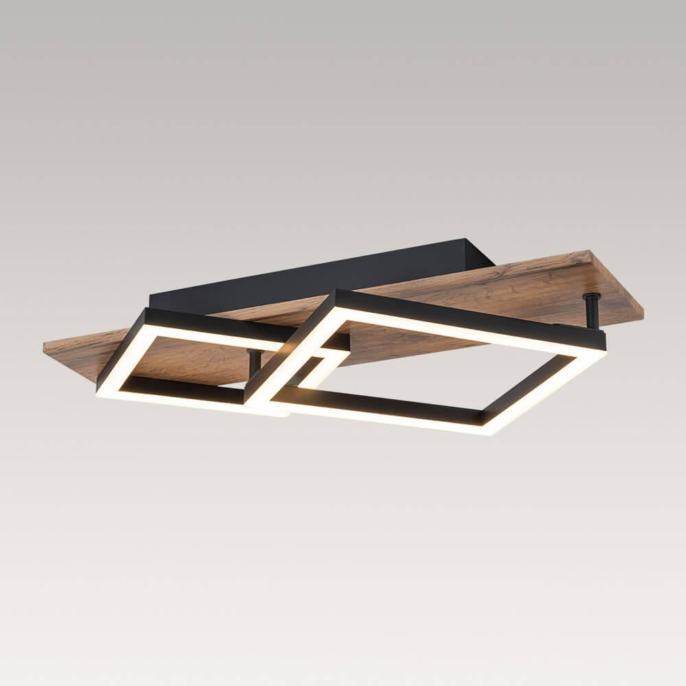 Square LED Walnut Flush Mount