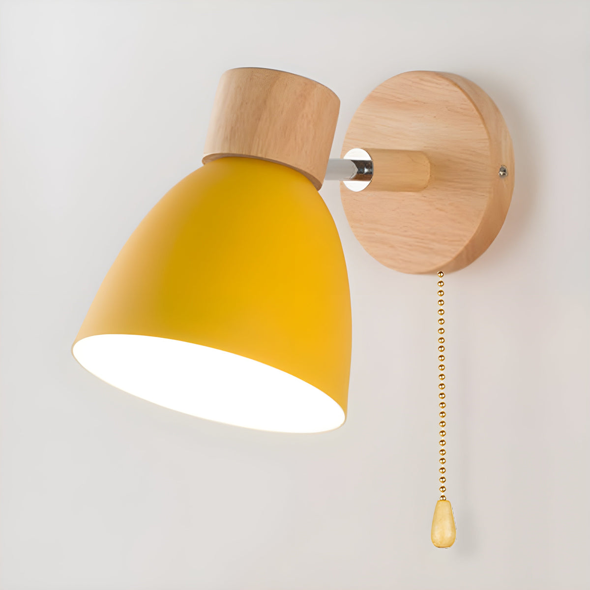 Nordic Wood Wall Sconce with an Adjustable Head for the Bedroom | Built In Switch and E27 Fitting | Five Colors