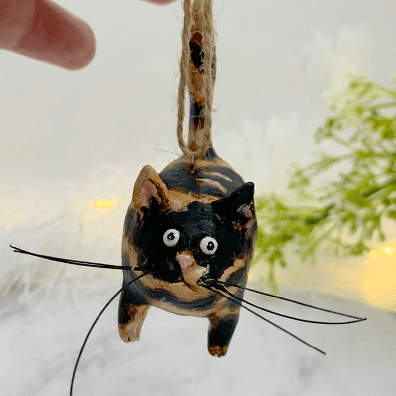 Handmade Cat Christmas Ornament in Hand-Painted Resin | Unique Festive Tree Hanger | Six Coat Designs, 6 x 5 x 3 cm