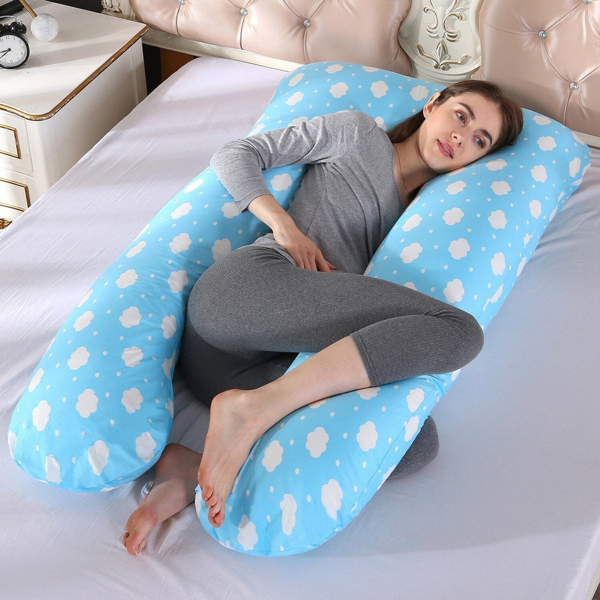 Full Body U-Shaped Neck Support Pillow for Side Sleepers | Soft Cotton Cover, 130 x 70 cm | 7 Colors