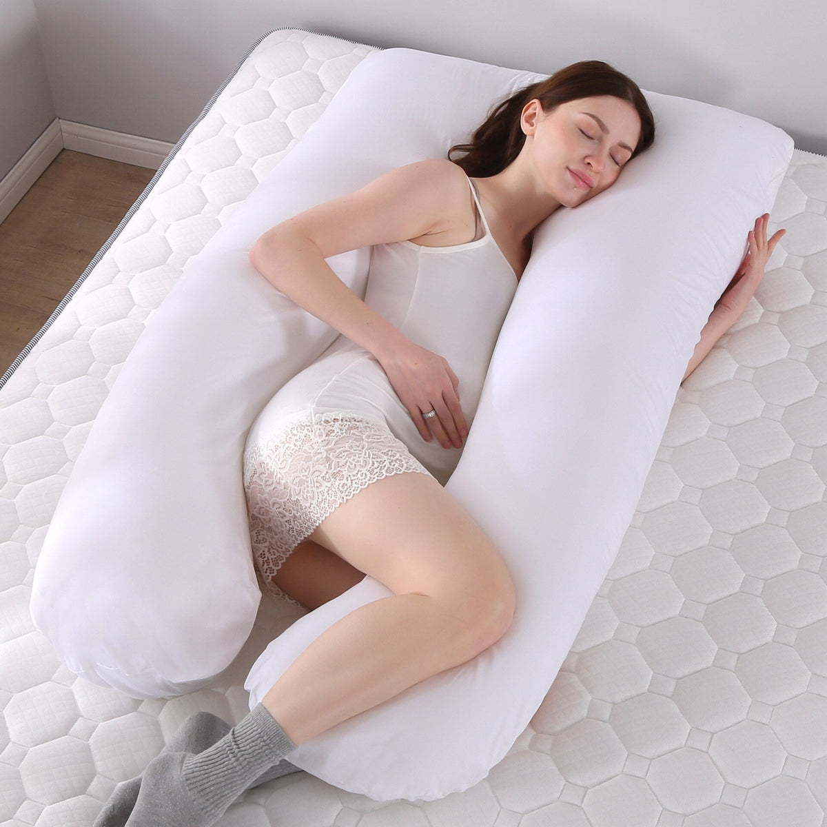 Full Body U-Shaped Neck Support Pillow for Side Sleepers | Soft Cotton Cover, 130 x 70 cm | 7 Colors