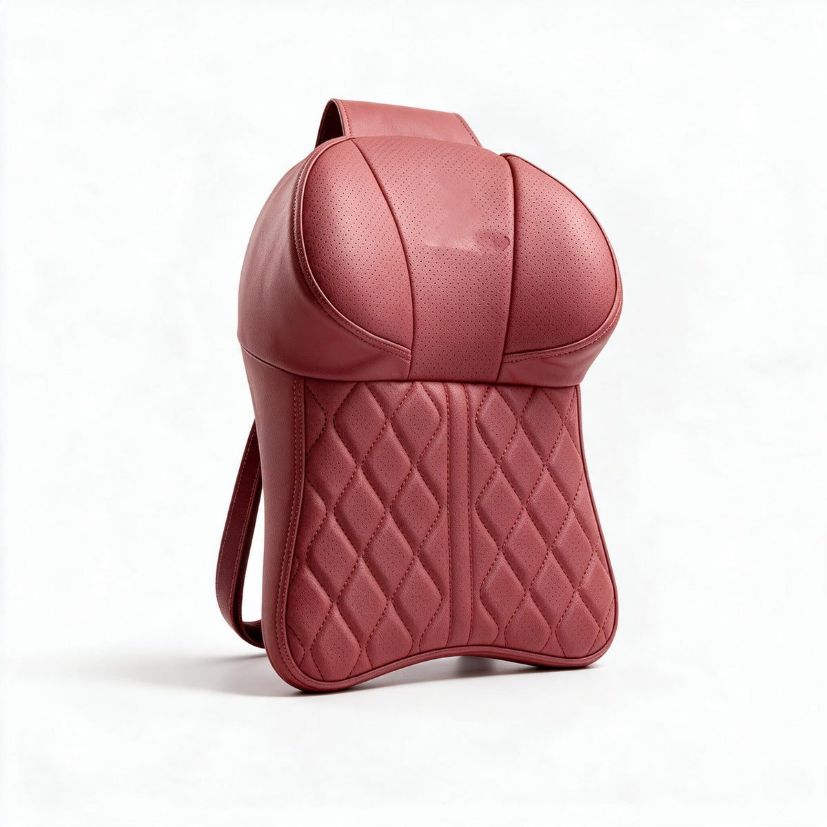 Car Neck Pillow with a Memory Foam Core | Quilted Leather Cover That Straps onto Any Headrest | Extra Support on Long Drives