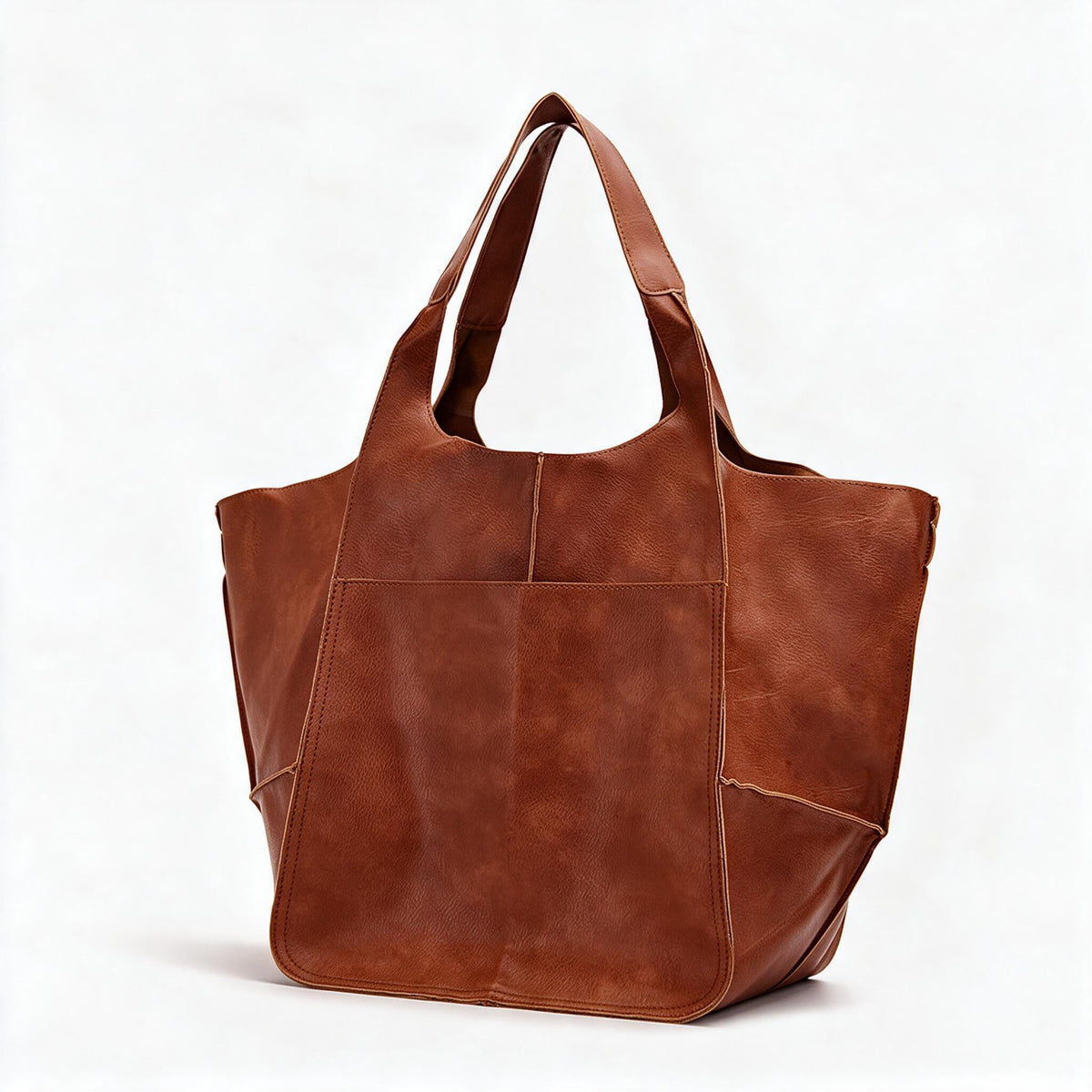 Oversized Leather Look Tote Bag in PU for Everyday Essentials | Roomy Slouchy Shoulder Carry | Five Colors