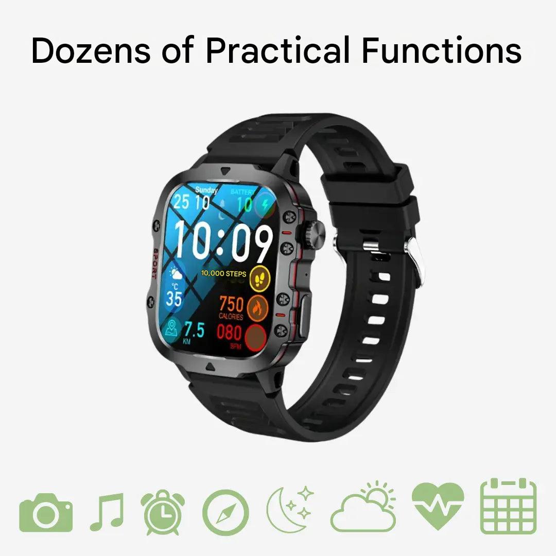 Rugged Outdoor Smart Watch with Mic and Speaker | Over 100 Sport Modes, 1.96 in HD Display | 3 Band Options