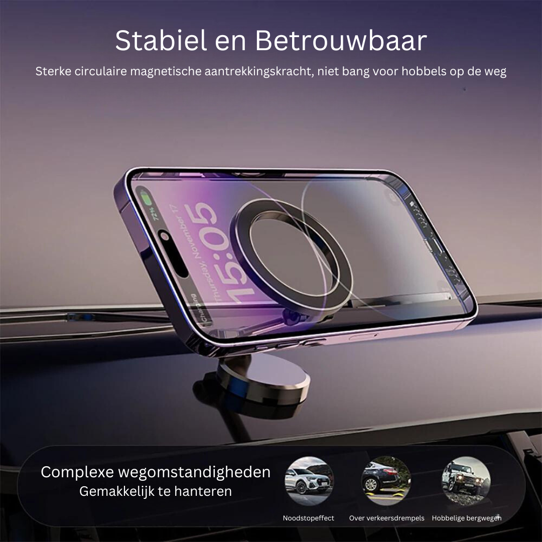 Magnetic Car Phone Holder for the Center Console | 360 Degree Rotation and a Folding Arm | Works with MagSafe or a Metal Plate