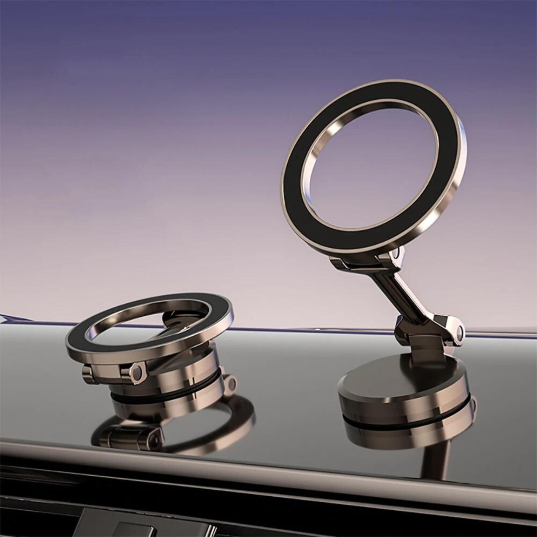 Magnetic Car Phone Holder for the Center Console | 360 Degree Rotation and a Folding Arm | Works with MagSafe or a Metal Plate