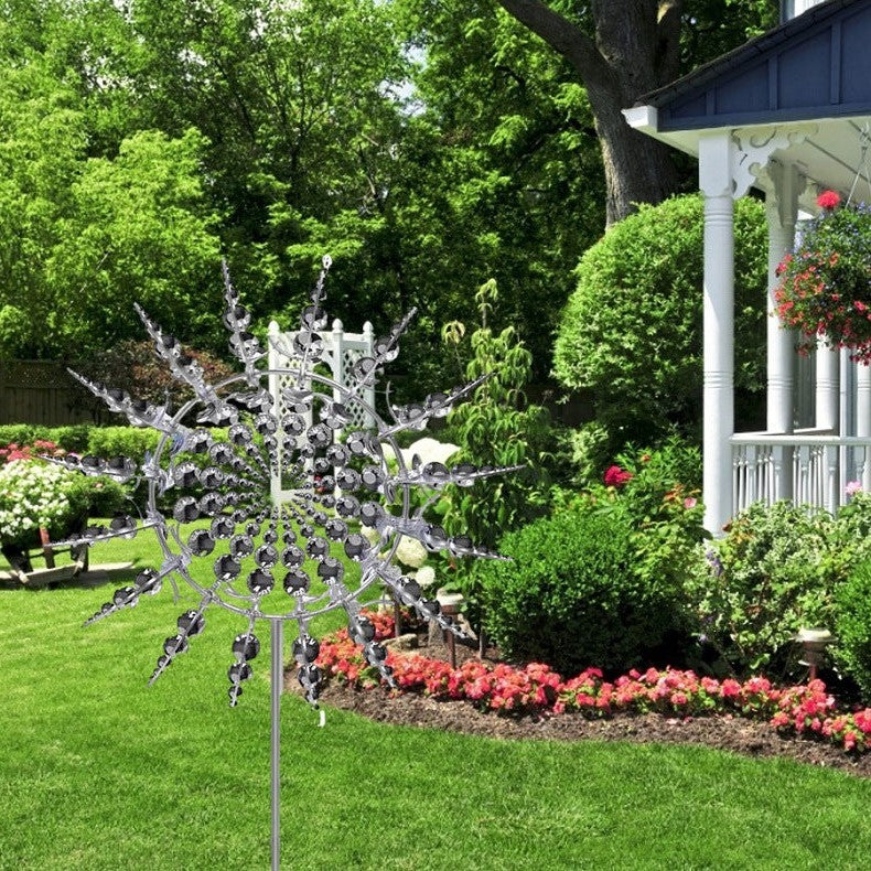 Kinetic Wind Spinner for the Yard | Garden Metal Art in Rust-Resistant Iron, 99 x 31.5 cm | Ball Bearing Hub