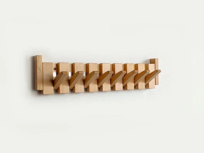 Wooden Wall-Mounted Coat Rack with Foldable Hooks – Piano Key Design Storage Rack