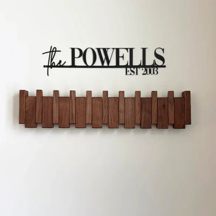 Wooden Wall-Mounted Coat Rack with Foldable Hooks – Piano Key Design Storage Rack