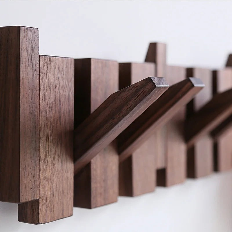 Wooden Wall-Mounted Coat Rack with Foldable Hooks – Piano Key Design Storage Rack