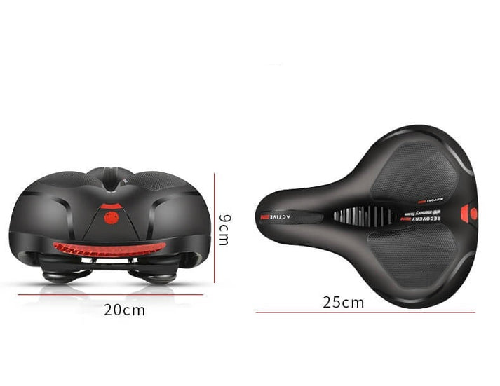 Wide Padded Comfort Saddle with a Luminous Rear Strip | Soft Cushioned Bike Accessories That Fit Any Standard Seatpost | Red or Blue