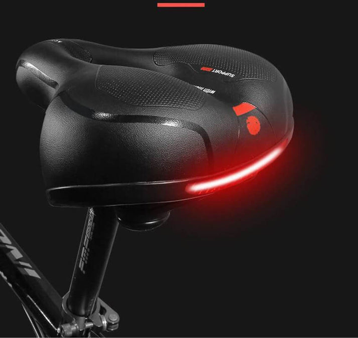 Wide Padded Comfort Saddle with a Luminous Rear Strip | Soft Cushioned Bike Accessories That Fit Any Standard Seatpost | Red or Blue