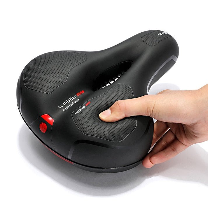 Wide Padded Comfort Saddle with a Luminous Rear Strip | Soft Cushioned Bike Accessories That Fit Any Standard Seatpost | Red or Blue